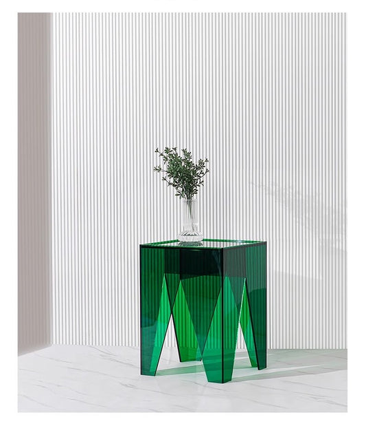 Geometric Acrylic Side Table, Contemporary Crystal Glass-Like End Table with Angular Design, Modern Living Room Accent Furniture