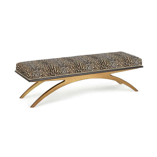Luxury Leopard Print Upholstered Bench – High-End Gold Solid Wood Bedroom/Entryway Shoe Bench