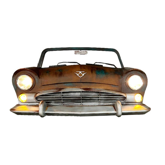 Vintage Industrial Metal Car Wall Art – Large 3D Classic Car Front Hanging, Retro Bar & Restaurant Decor, Handcrafted Storage Box Prop with Lights