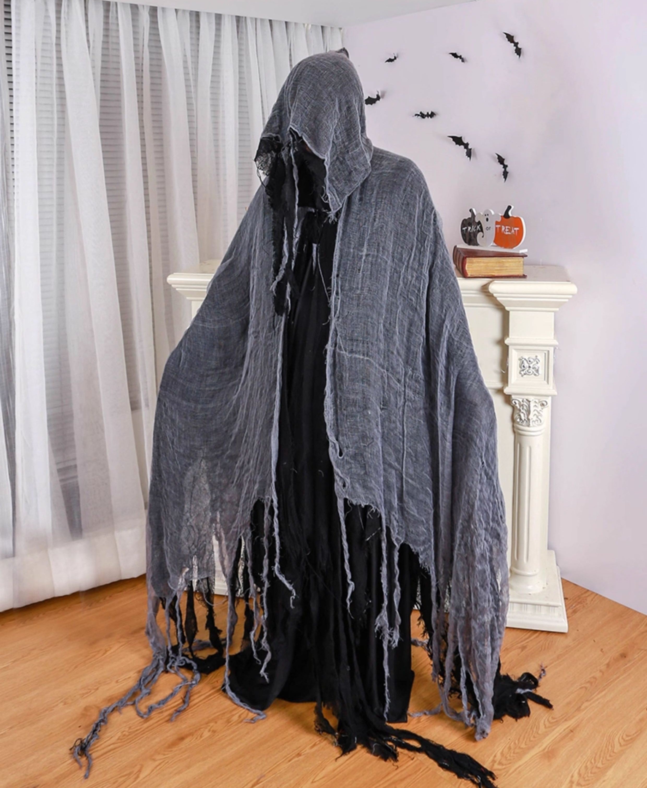 Adult Grim Reaper Mesh Cloak – Gauze Hooded Cape Costume for Halloween ...