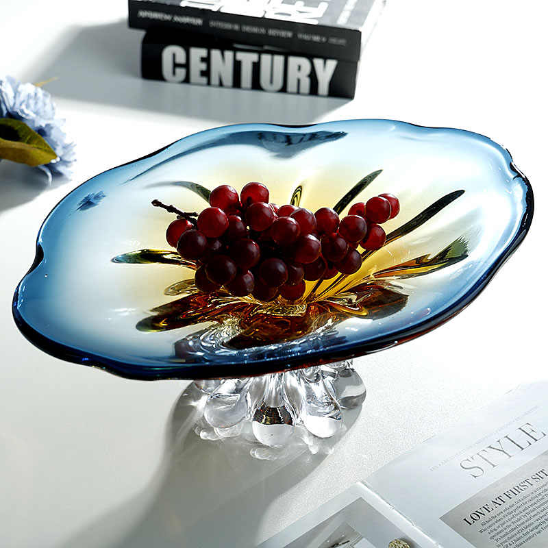 Luxury Gradient Art Glass Pedestal Fruit Bowl, Cloud-Inspired High-Stem Serving Dish with Sunburst Design, Large Decorative Centerpiece