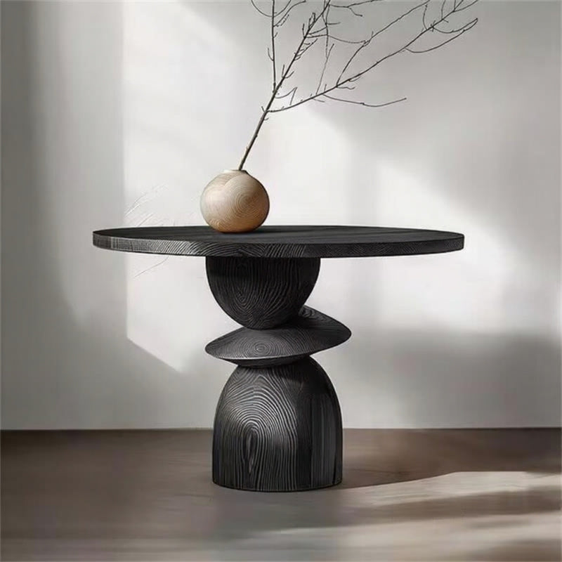 Solid Ash Wood Round Dining Table, Minimalist Designer Black Modern Conference Table for Home, Café, or Dining Room