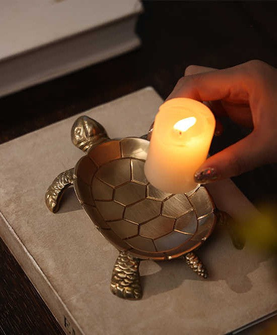 Handcrafted Brass Turtle Jewelry Tray, Indian Imported Gold Storage Dish for Trinkets, Decorative Bowl for Living Room & Dressing Table