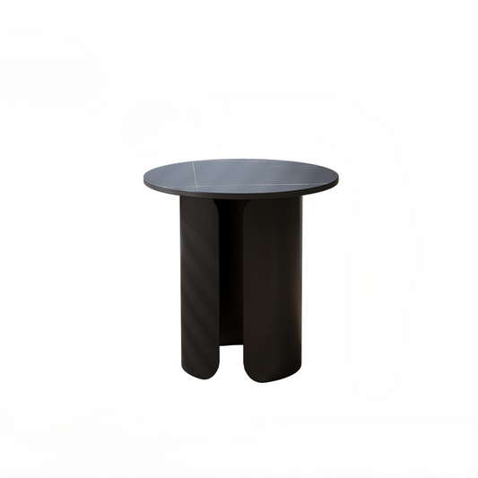 Modern Black Gold Rock Slab Side Table, Luxury Carbon Steel Round End Table, Small Accent Coffee Table for Living Room, Bedroom, Office