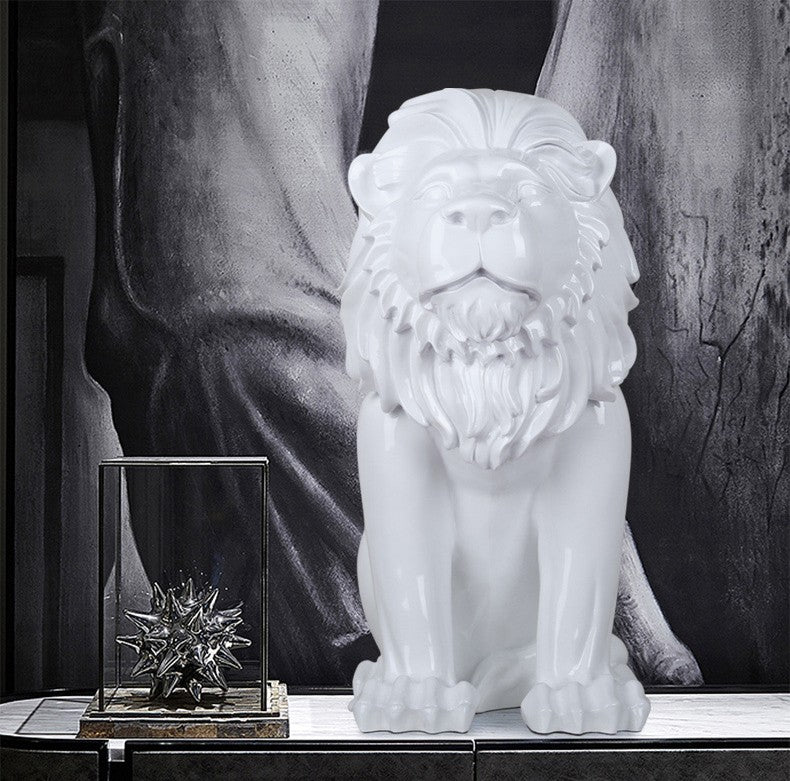 Modern White Lion Sculpture – Large Resin Decorative Art Statue for Living Room, Office, Entryway, or Hotel Decor