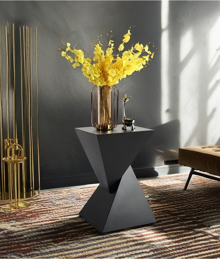 Italian Minimalist Geometric Side Table, Modern Hourglass Design Accent Table in Matte Black Finish, Contemporary Sculptural Furniture