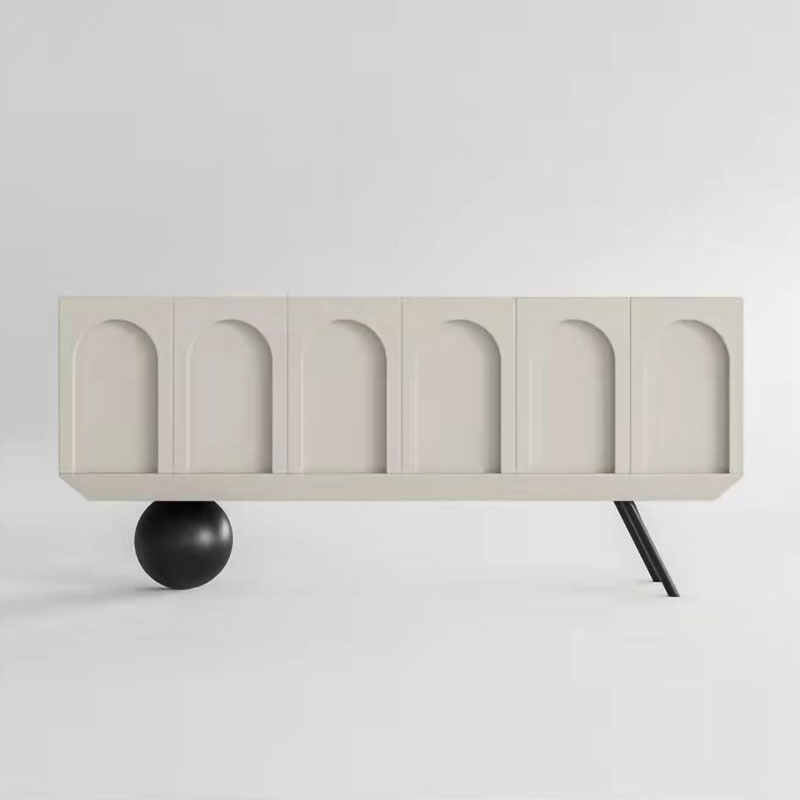 Italian Minimalist Arch Pattern Floating Sideboard – Wabi-Sabi Six-Door White Console Cabinet, Modern Entryway Storage Credenza, Designer Statement Accent Furniture