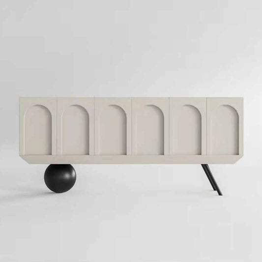 Italian Minimalist Arch Pattern Floating Sideboard – Wabi-Sabi Six-Door White Console Cabinet, Modern Entryway Storage Credenza, Designer Statement Accent Furniture