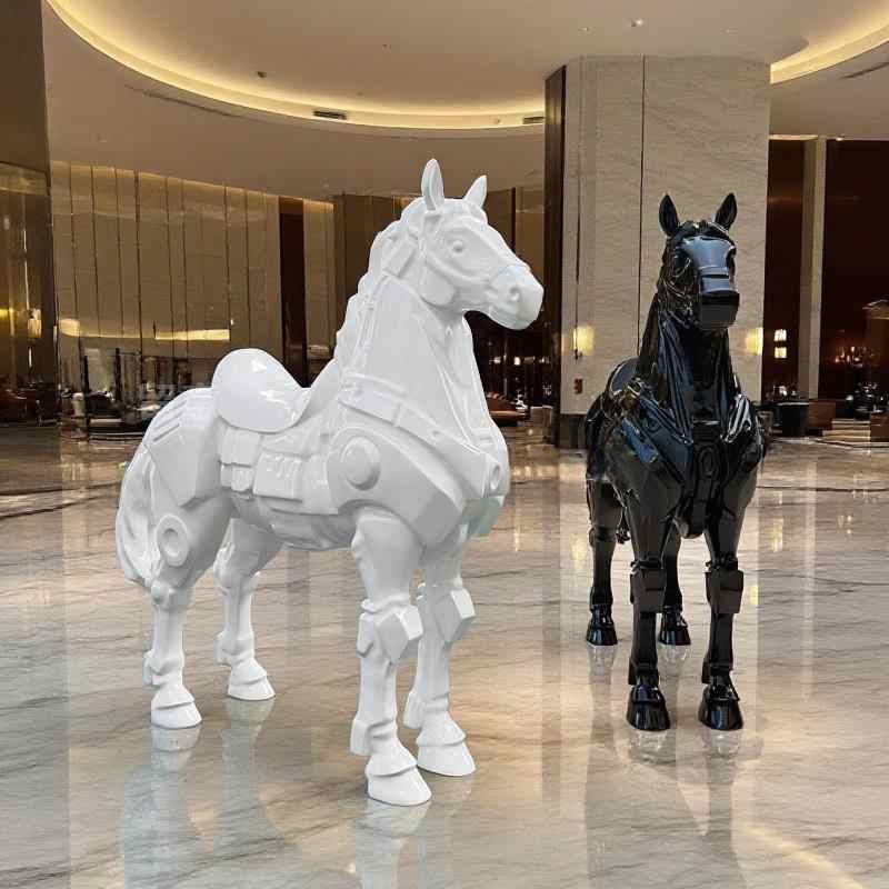 Large Matte Black Fiberglass Horse Sculpture, Modern 6ft Indoor/Outdoor Decor for Hotel, Restaurant, Lobby & Event Display