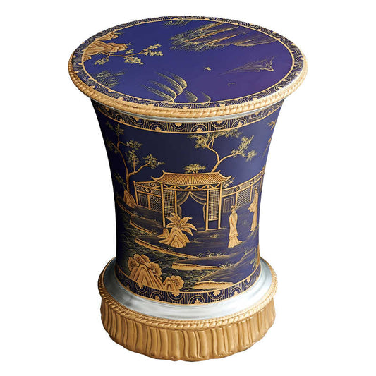Blue Hand-Painted Round Side Table, Villa Beauty Salon Balcony Tea Table, Conversation Table