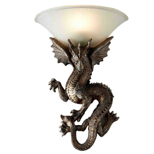 Game of Thrones Dragon Wall Sconce—Antique Gold, European Entryway & Living Room TV Wall Lamp