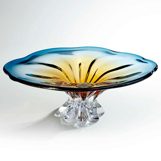 Luxury Gradient Art Glass Pedestal Fruit Bowl, Cloud-Inspired High-Stem Serving Dish with Sunburst Design, Large Decorative Centerpiece