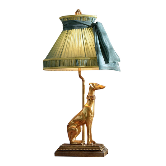 Gold Hound Dog Table Lamp with Oval Pleated Fabric Shade, Decorative Animal Accent Lamp for Living Room, Bedroom, Study, Office, Console Table and Luxury Home Decor