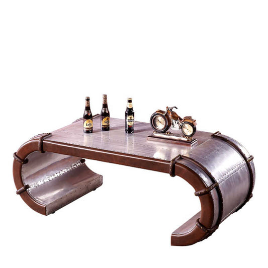 Vintage Industrial Designer Metal Coffee Table – KTV Bar Lounge Curved Aluminum Glass Table for Nightclub & Private Room