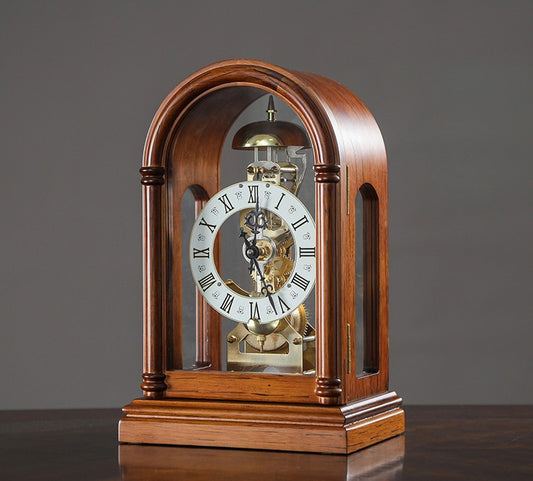 Vintage Solid Wood Mechanical Mantel Clock – Desktop Table Clock, Retro Decor