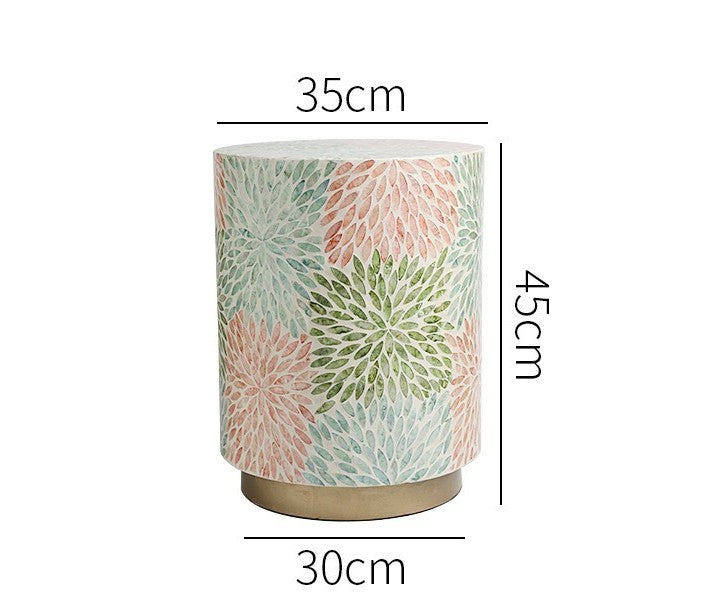 Luxury Flower Side Table, Pastel Mosaic Accent Stool for Sofa, Balcony, Bedroom & Coffee Corners