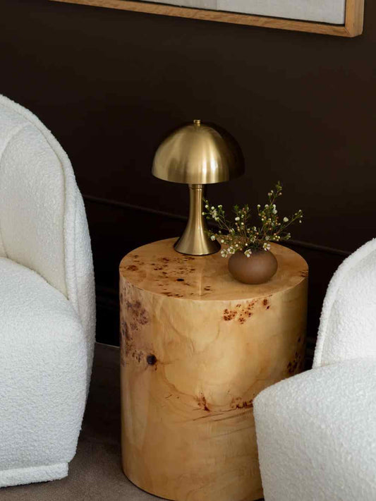 Burl Wood Cylindrical Side Table, Natural Tree Burl Accent Table with Organic Grain Patterns, French Style Round Drum Nightstand, INS Nordic Design