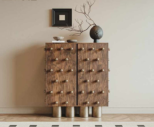 Modern Artistic Solid Wood Sideboard Cabinet, Creative Entryway High Storage for Foyer Living Room, Designer Accent Console
