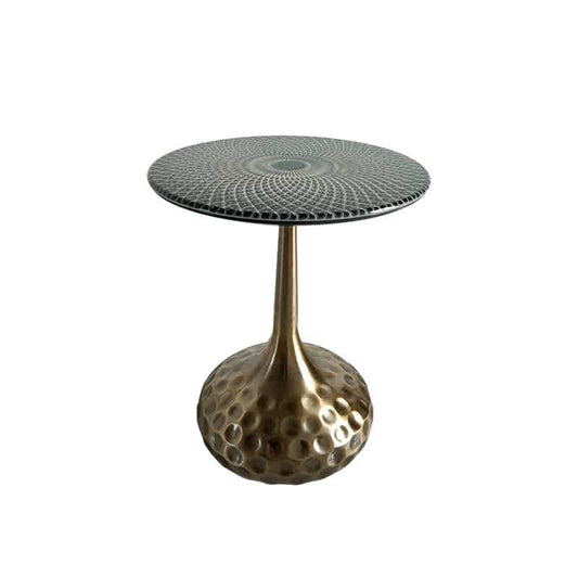Modern Luxury Golf Ball Base Side Table with Microcrystalline Stone Top, Contemporary Brass Pedestal Accent Table