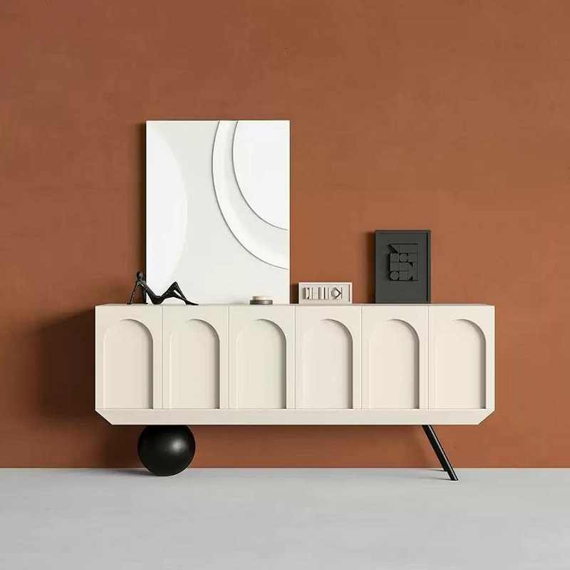 Italian Minimalist Arch Pattern Floating Sideboard – Wabi-Sabi Six-Door White Console Cabinet, Modern Entryway Storage Credenza, Designer Statement Accent Furniture