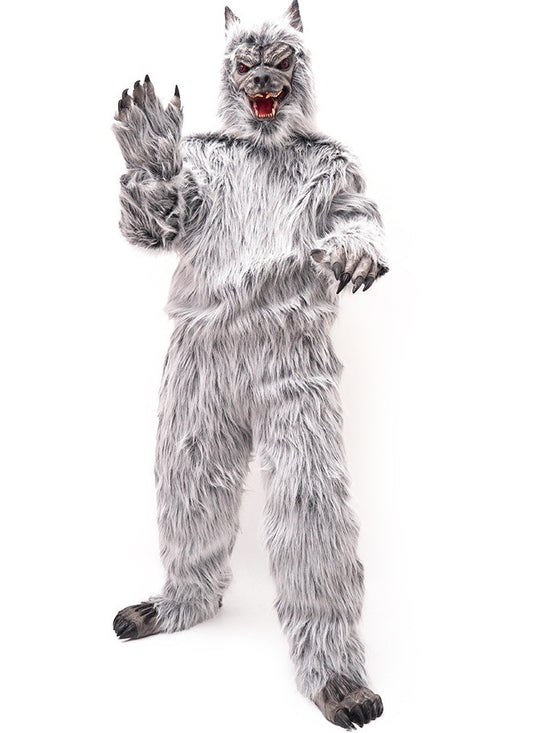Adult Gray Wolf Costume – Plush Werewolf Suit, Halloween Party Animal Mascot Outfit