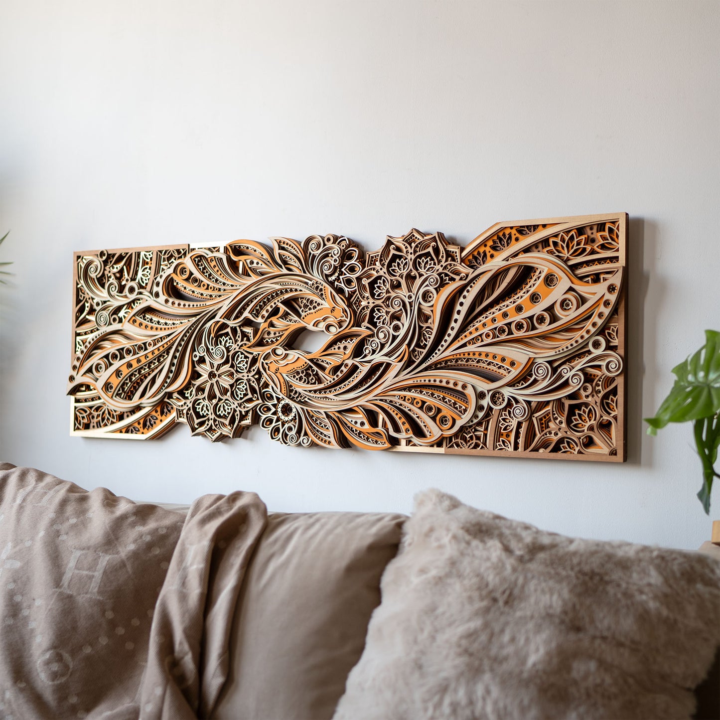 Gold Orange Modern 3D Layered Wall Art – Frameless Luxury Vertical & Horizontal Decorative Panel for Living Room, Entrance, Bedroom, Dining Area