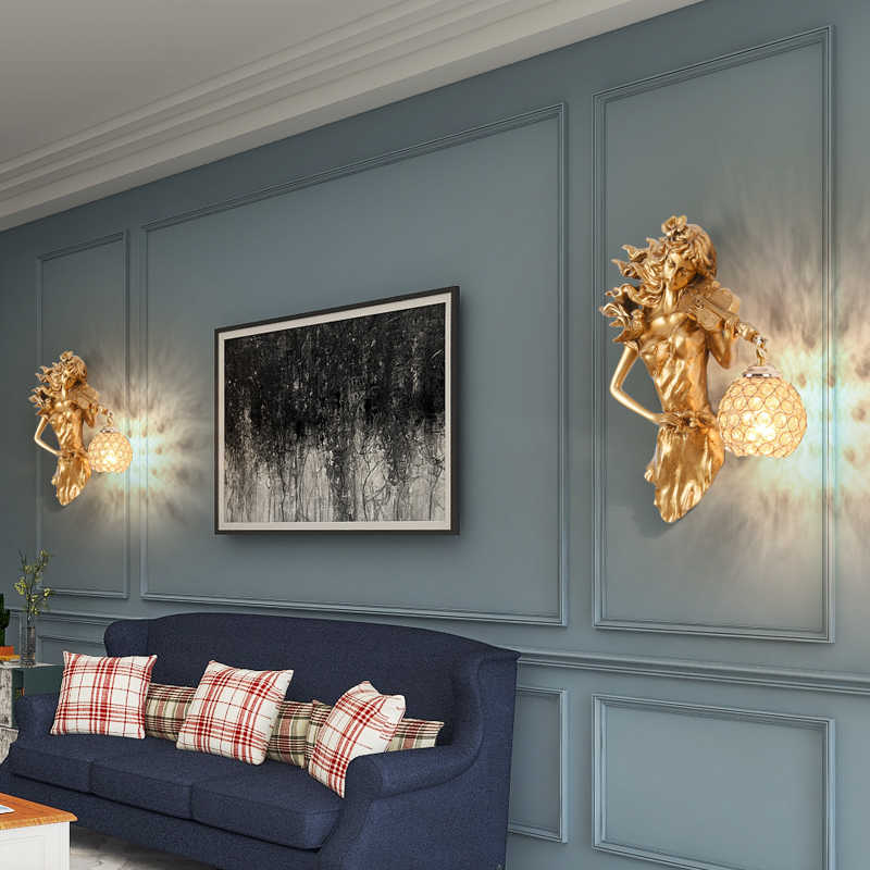 Modern Creative Musician Wall Lamp Pair, Artistic Resin Female Violinist Wall Sconce, Cafe Bar Clothing Store KTV Creative Personality Decor Lamps (Wired, Set of 2)