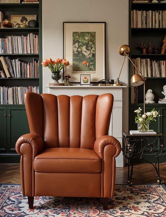 Vintage Leather Tiger Chair – Retro Single Lounge Armchair for Living Room, Balcony, or Reading Nook