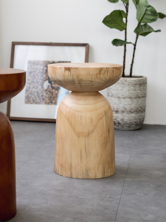 Modern Solid Wood Tree Stump Stool, Minimalist Designer Round Wooden Accent Seat, Natural Finish Small Size, 32x32x45cm