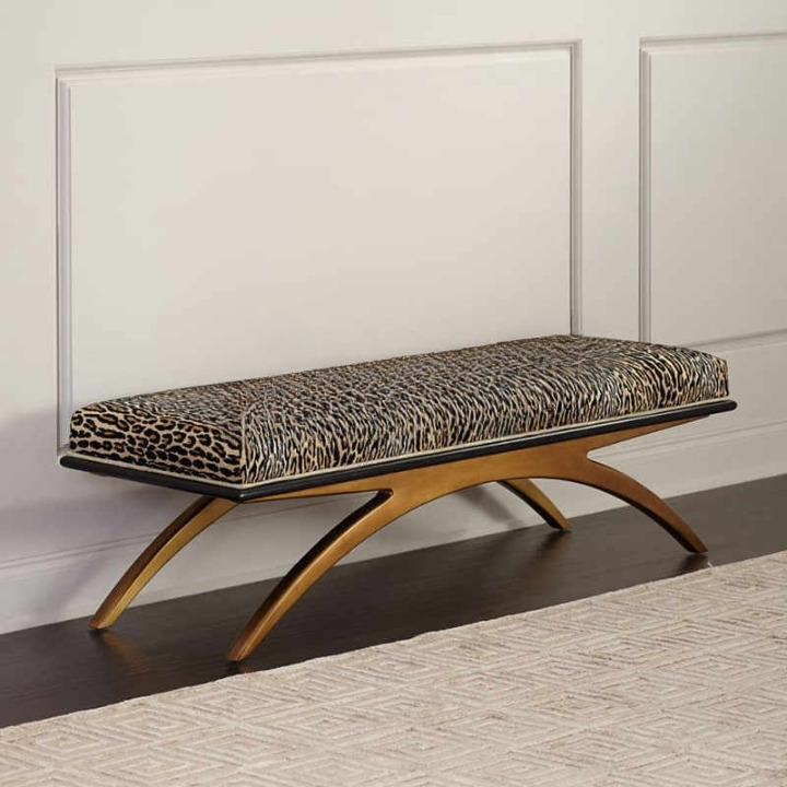 Luxury Leopard Print Upholstered Bench – High-End Gold Solid Wood Bedroom/Entryway Shoe Bench