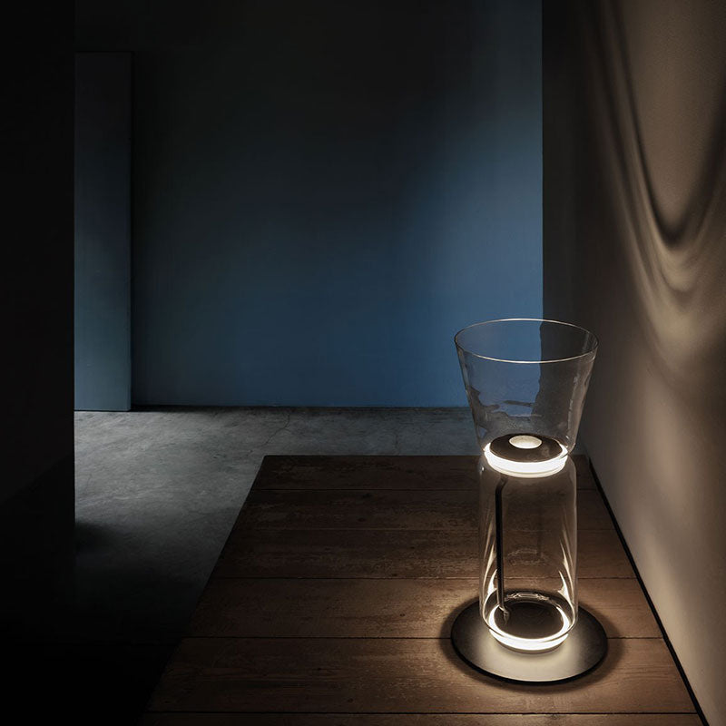 Postmodern Glass Barrel Table Lamp, Minimalist Aluminum & Glass LED Accent Light for Living Room, Bedroom, or Office