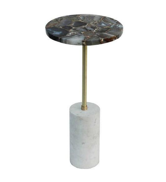 Handcrafted Aluminum Inlaid Agate Luxury Stone Designer Side Table, Black Small Edition