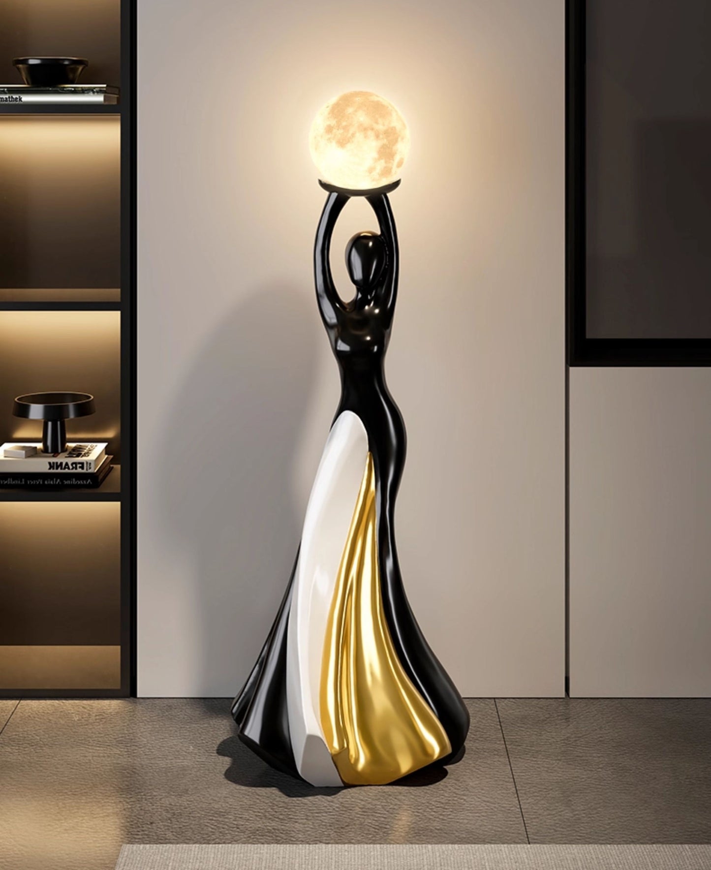 Modern Sculpture Dancer Accent Table – Black and Gold Artistic Side Table for Living Room, Bedroom, Office – Elegant Minimalist Resin End Table