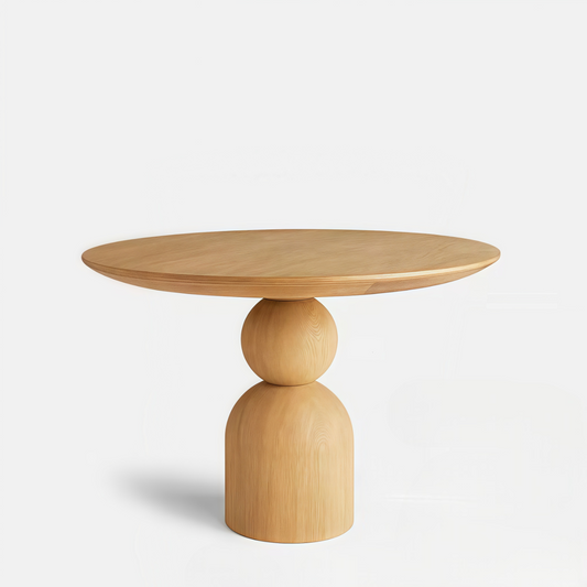 Solid Wood Round Dining Table, Designer Minimalist Natural Pedestal Office Table, Vintage Luxury Small Space Dining