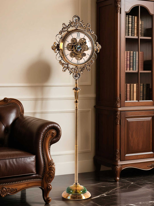 Vintage Floor Standing Clock – Light-Luxury Single Pillar Shell Gear Model, New Grand Living Room Clock