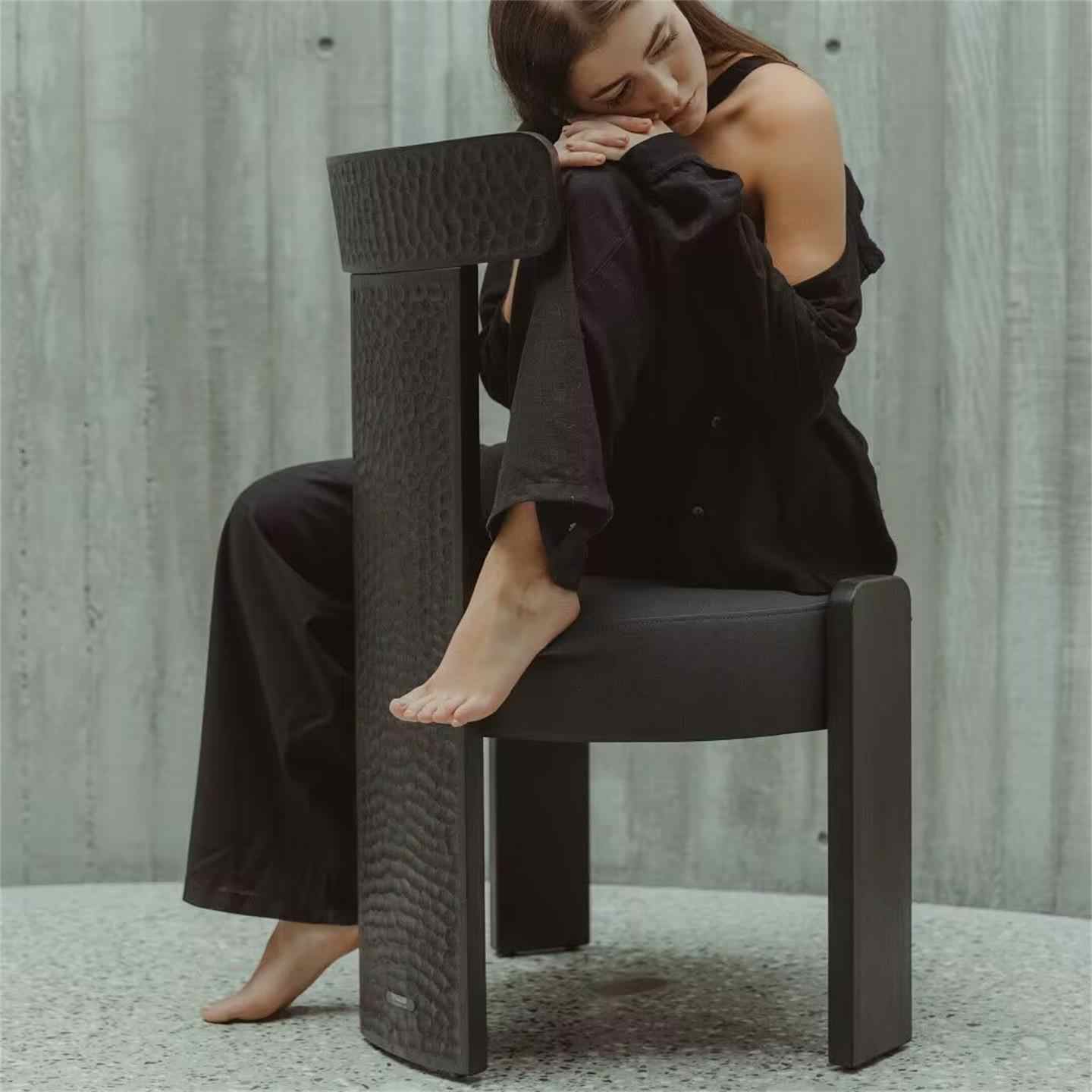 Solid Wood Sculptural Dining Chair, Designer Retro Carved Vanity Stool, Bedroom Bench, Luxury Makeup Seat