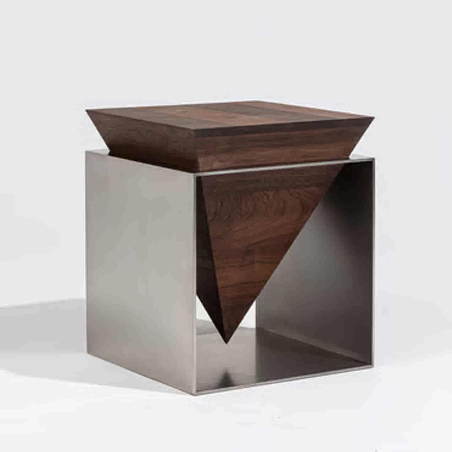 Ash Wood & Stainless Steel Side Table – Minimalist Luxury End Table for Small Living Spaces, Modern Art Furniture