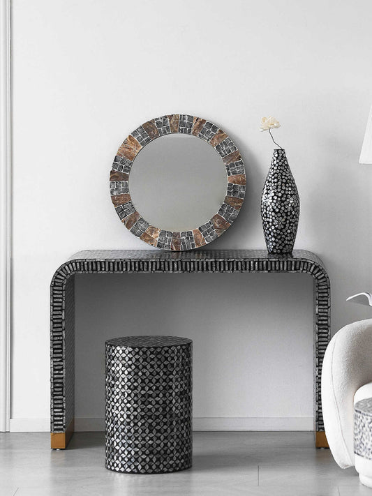 Oriental Console Table, Designer Art Entryway Table for Foyer, Hallway & Living Room – Modern Shell Inlay Accent