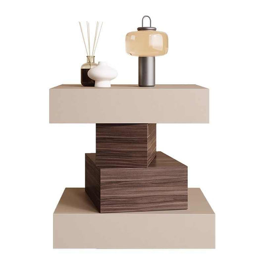 New Modern Italian Luxury Nightstand – Contemporary Sculptural Bedside Table with Geometric Design, Premium Wood & Cream Finish