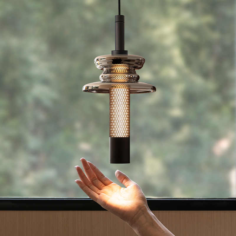 Modern Smart Pendant Lamp, Adjustable LED Bedside Suspension Light, Black Glass & Metal, Works with Tuya System