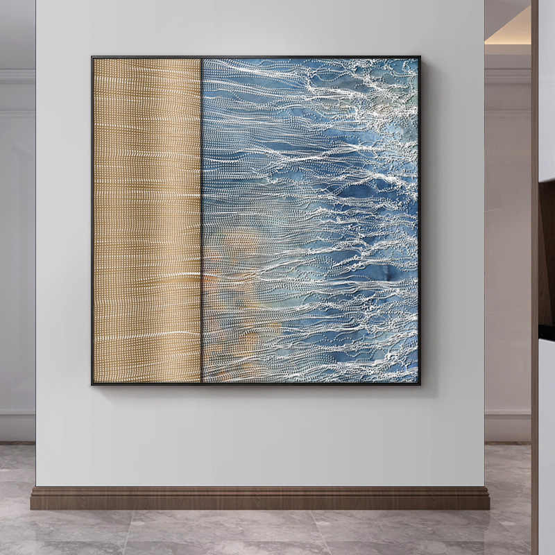 Modern Luxury 3D Textured Relief Metal Wall Art – Minimalist Stainless Steel & Embossed Oil Painting, Entryway & Living Room Decor, Black Frame