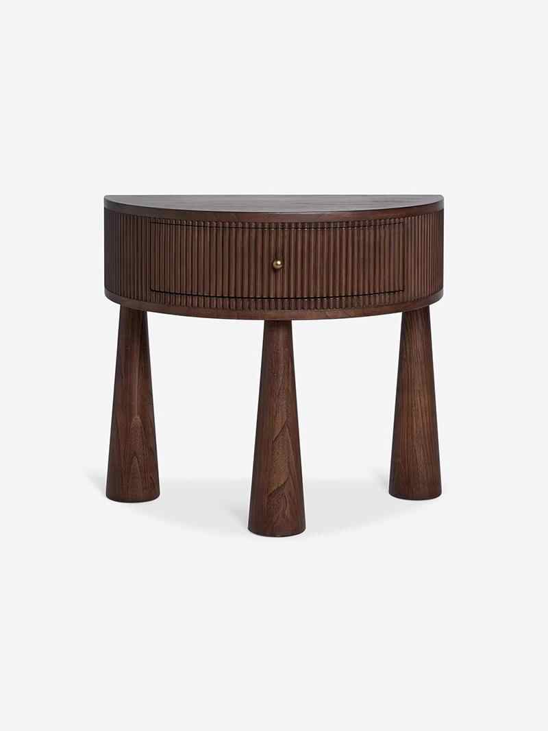Vintage Solid Wood Bedside Table, Minimalist Walnut Half-Moon Nightstand with Drawer – “Fletcher” Model