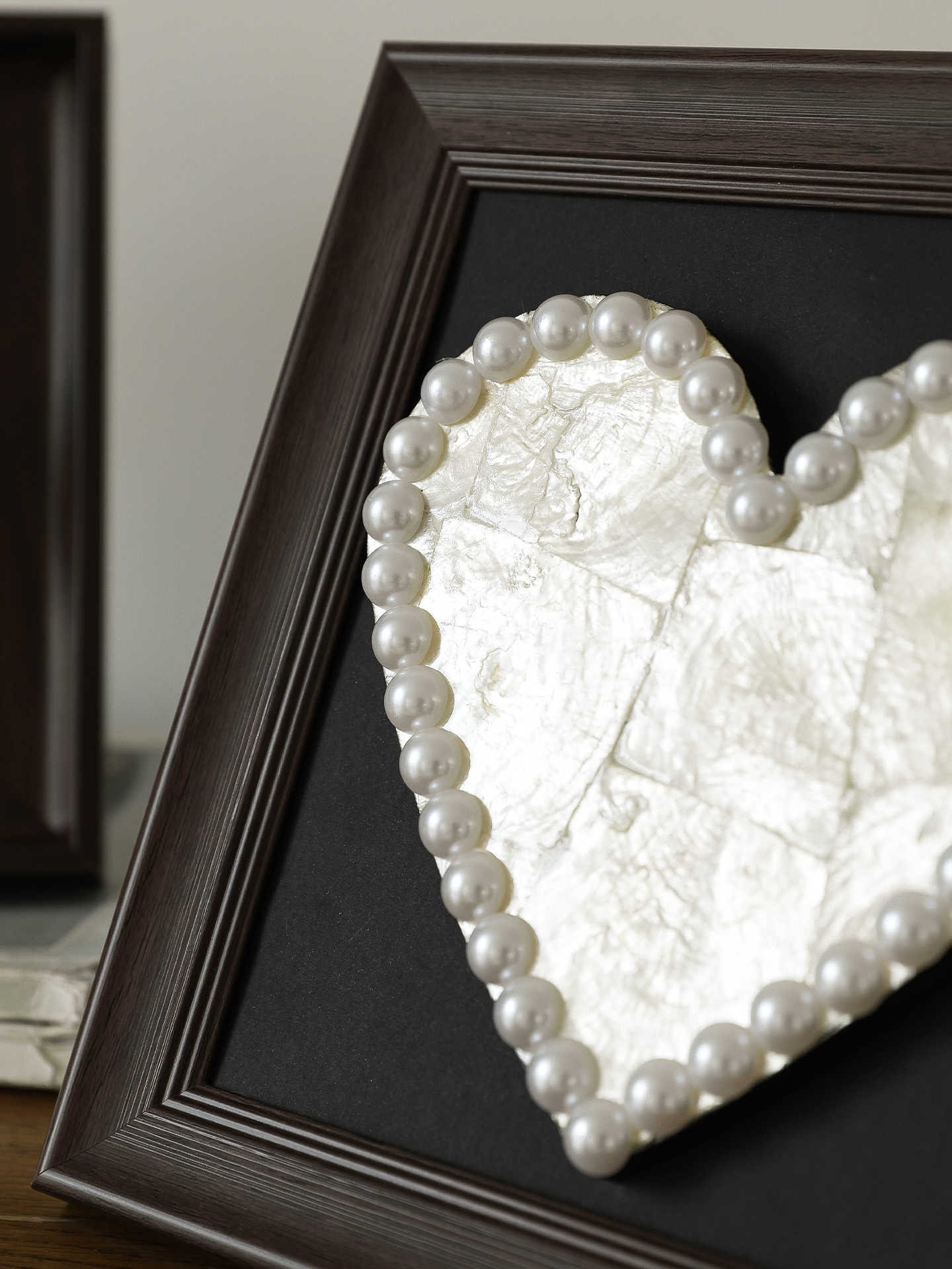 Luxury Pearl Heart Decorative Art, Square Eco Resin Frame Tabletop or Wall Accent for Living Room & Bedroom