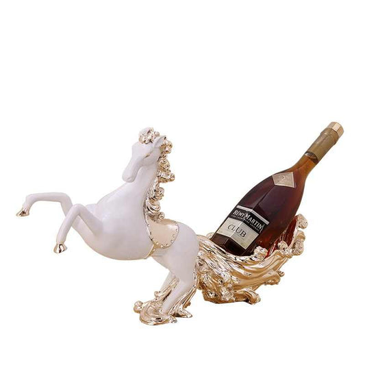 Golden Horse Wine Bottle Holder – Luxury Resin Decorative Figurine for Living Room, Wine Cabinet, or Gift