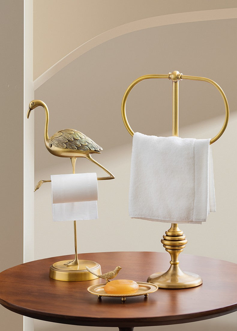 Solid Brass Beehive Towel Stand, Free-Standing Oval Hand Towel Holder, Luxury Bathroom or Vanity Counter Organizer