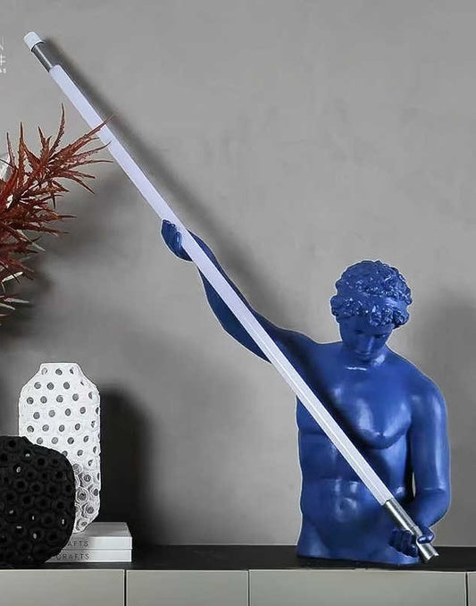 Large Abstract Blue Human Sculpture Table Lamp, Creative Modern Art Statue for Hotel Lobby, Showroom & Living Room Decor, LED Accent Ligh