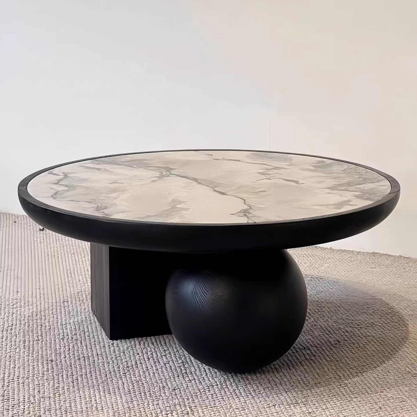Vintage Solid Wood Coffee Table, Designer Round Tea Table, Retro Modern Minimalist Living Room Table