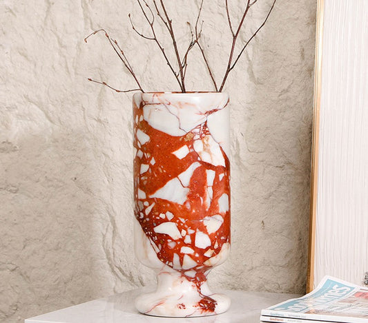 Modern Marble Flower Vase – Creative Red and White Luxury Decorative Vase for Living Room, Dining Table, Boutique Hotel