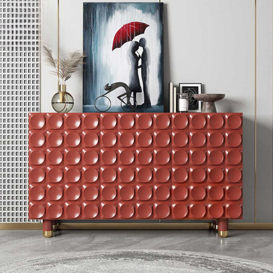 Minimalist Red Bubble Textured Sideboard Cabinet, Luxury Entryway Buffet for Living Room, Modern Designer Tea Console