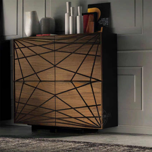 Retro Tall Geometric Sideboard Cabinet, Modern Narrow Buffet Storage for Living Room, Bar, Tea Room, Small Space High Cupboard